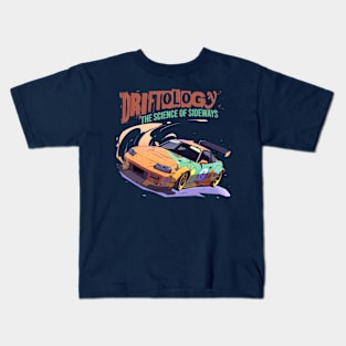 Driftology The Science of Sideways orange drift car Kids T-Shirt